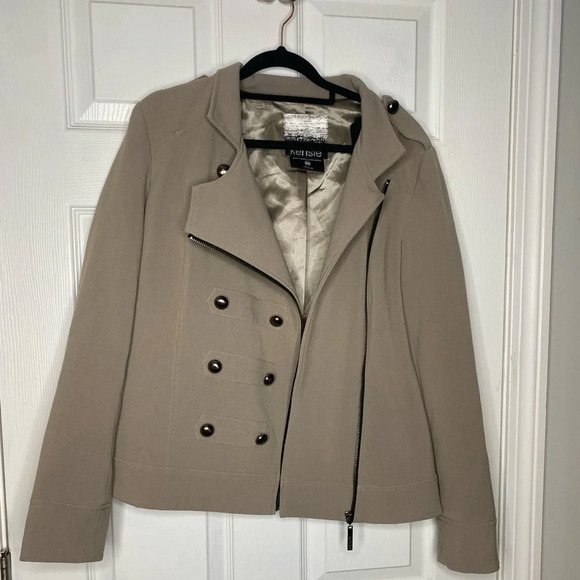 KENZIE Asymmetrical Zipper Button Detail Khaki Coat Size Medium - Picture 1 of 8